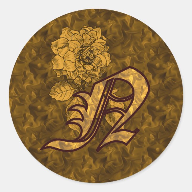 Elegant Monogram Initial N Gold Peony Sticker (Front)