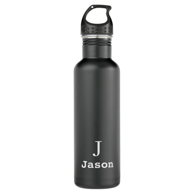 Elegant Monogram Initial Name Personalised Black 710 Ml Water Bottle (Front)