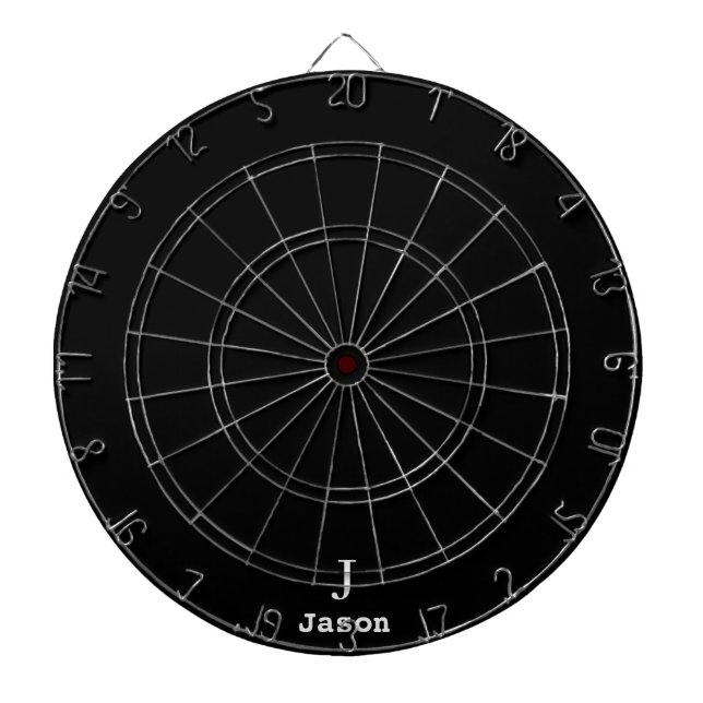 Elegant Monogram Initial Name Personalised Black Dartboard (Front)