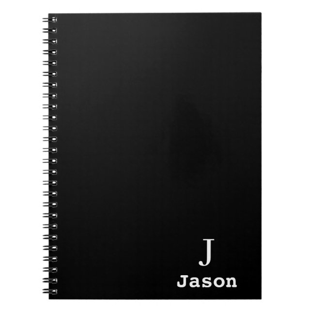 Elegant Monogram Initial Name Personalised Black Notebook (Front)