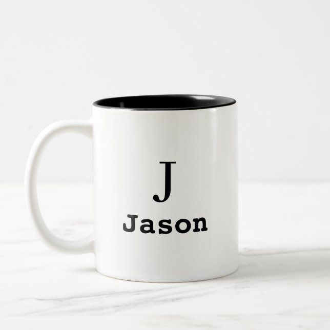 Elegant Monogram Initial Name Personalised Two-Tone Coffee Mug (Left)