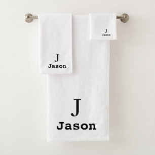 Elegant Monogram Initial Name Personalised White Bath Towel Set