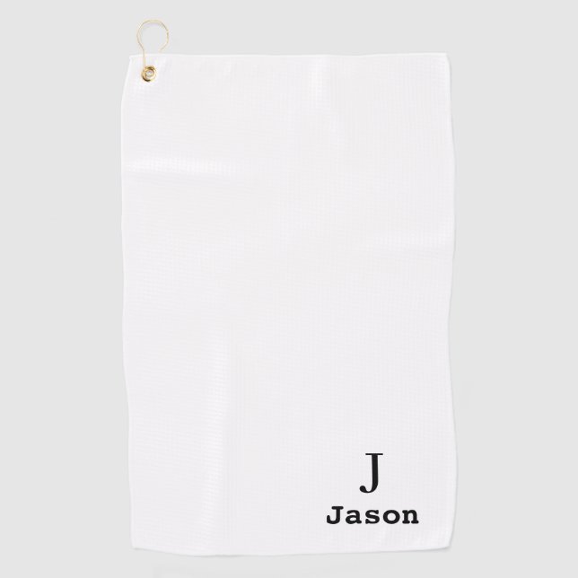 Elegant Monogram Initial Name Personalised White Golf Towel (Front)