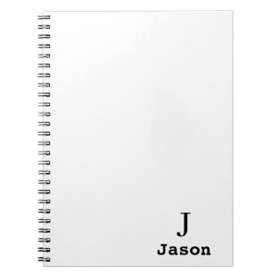 Elegant Monogram Initial Name Personalised White Notebook