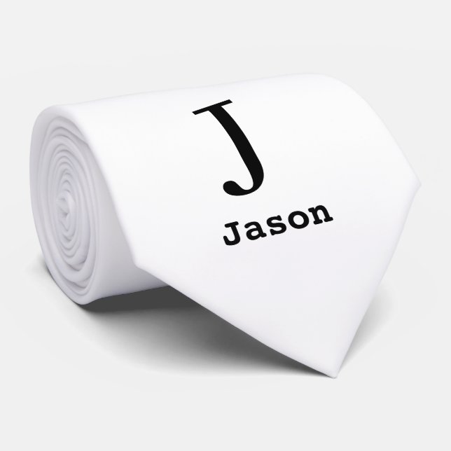 Elegant Monogram Initial Name Personalised White Tie (Rolled)
