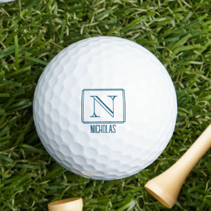 Elegant Monogram Initial Navy Blue Border Golf Balls