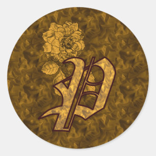 Elegant Monogram Initial P Gold Peony Sticker