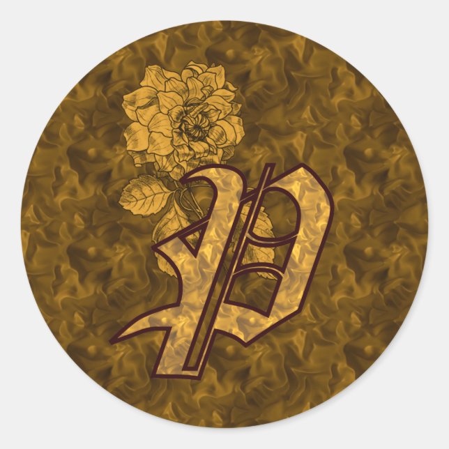 Elegant Monogram Initial P Gold Peony Sticker (Front)