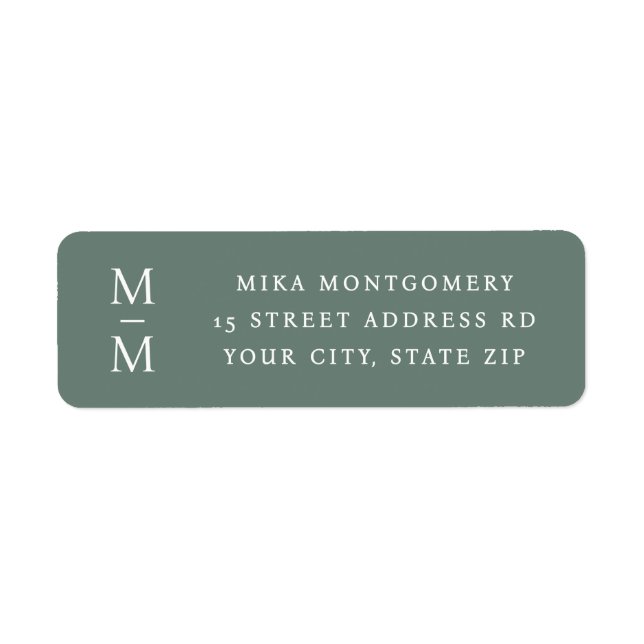 Elegant monogram initial pine green return address label (Front)