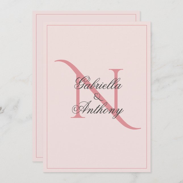 Elegant Monogram Initial Pink Wedding Invitation (Front/Back)