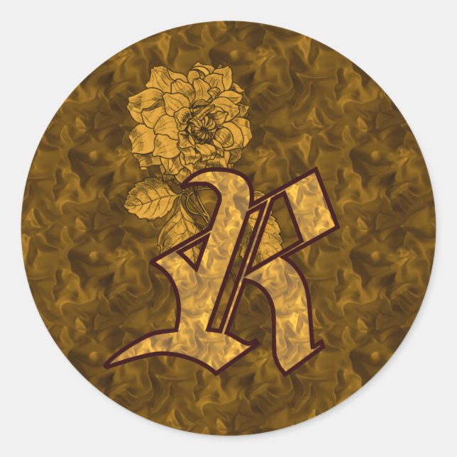 Elegant Monogram Initial R Gold Peony Sticker (Front)