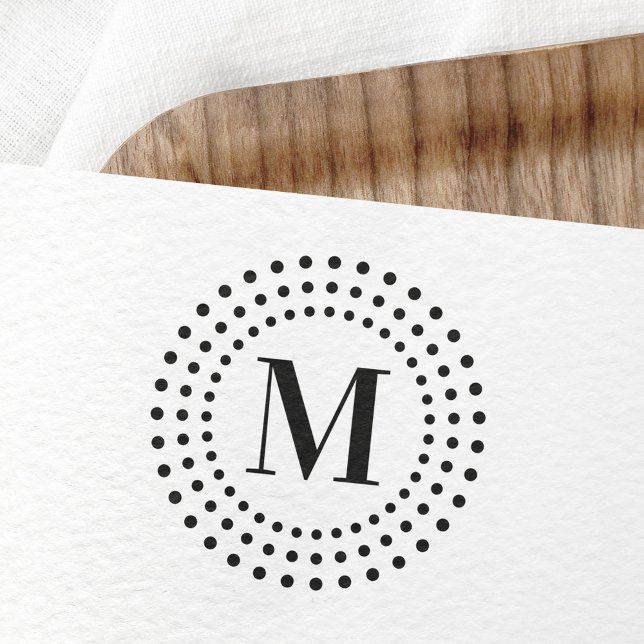 Elegant monogram initial radial sunburst dot retro rubber stamp (Creator Uploaded)