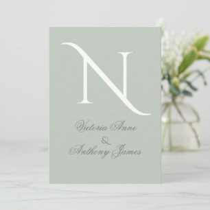 Elegant Monogram Initial Sage Green Wedding  Invitation