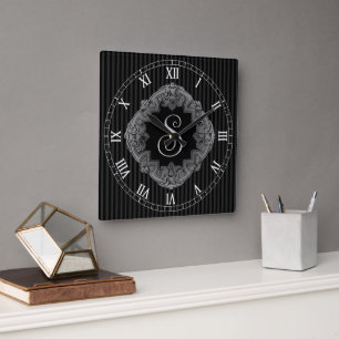 Elegant, Monogram Initial Square Wall Clock