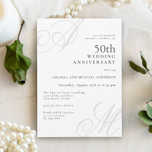 Elegant Monogram Initials 50th Wedding Anniversary Invitation