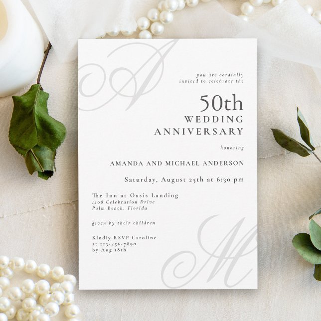 Elegant Monogram Initials 50th Wedding Anniversary Invitation (Creator Uploaded)