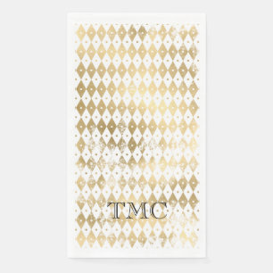 Elegant Monogram Initials Black Gold Harlequin Napkin