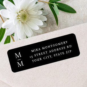 Elegant monogram initials black return address label