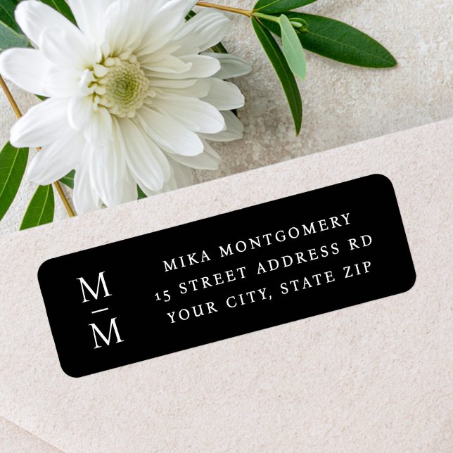 Elegant monogram initials black return address label (Elegant monogram initials black return address label)