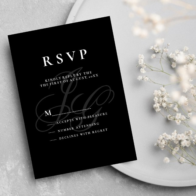 Elegant monogram initials black white RSVP Invitation (Elegant monogram initials black white RSVP)
