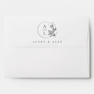 Elegant Monogram Initials Black White Wedding Envelope