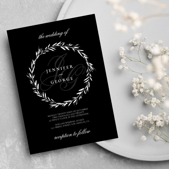 Elegant monogram initials black white Wedding  Invitation (Elegant monogram initials black white Wedding )