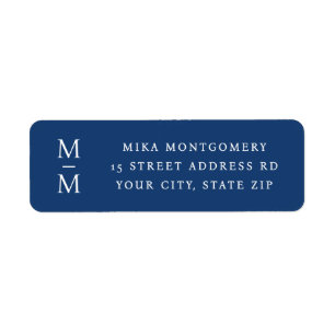 Elegant monogram initials dark blue return address label