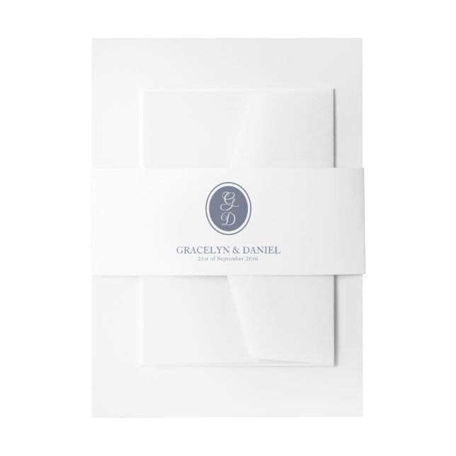 Elegant Monogram Initials Dark Grey Blue Wedding Invitation Belly Band (Front Example)
