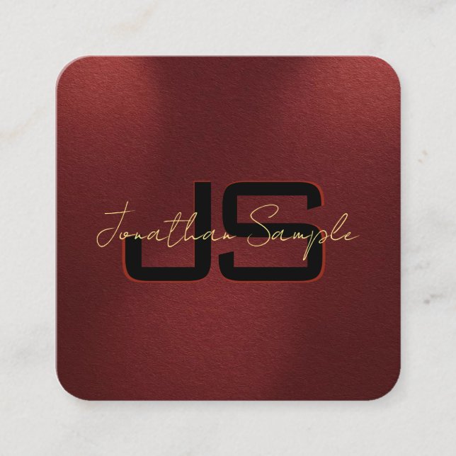 Elegant Monogram Initials Gold Colour Text Square Business Card (Front)