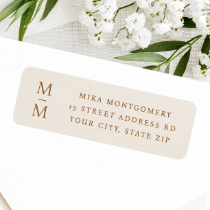 Elegant monogram initials light tan return address label