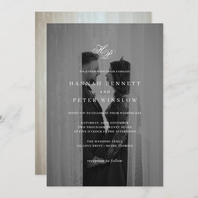 Elegant Monogram Initials Minimal Photo Wedding Invitation (Front/Back)