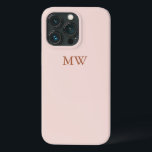Elegant monogram initials minimalist blush pink iPhone 13 pro case<br><div class="desc">Elegant custom name or monogram initials blush pink solid plain colour feminine iPhone case. Minimalist,  simple,  modern,  stylish design.
Dusty rose customisable serif text on blush pink solid plain colour background.</div>