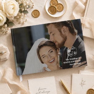 Elegant Monogram Initials Modern Wedding Photo Guest Book