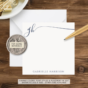 Elegant Monogram Initials Navy Blue Script Card