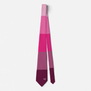 ELEGANT MONOGRAM INITIALS PINK COLOR STRIPE LINES TIE