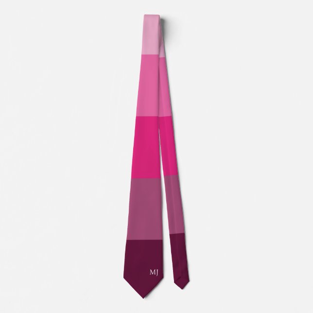 ELEGANT MONOGRAM INITIALS PINK COLOR STRIPE LINES TIE (Front)