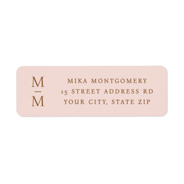 Elegant monogram initials pink return address label (Front)