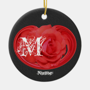 Elegant Monogram Initials Rose Personalised Ceramic Ornament