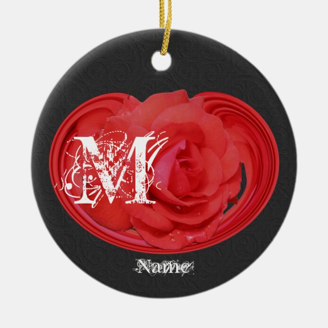 Elegant Monogram Initials Rose Personalised Ceramic Ornament (Front)