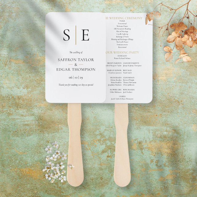 Elegant Monogram Initials Wedding Program Hand Fan (Creator Uploaded)