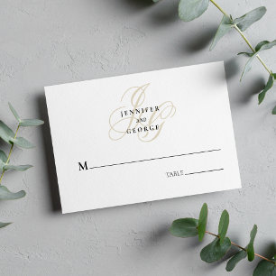 Elegant monogram initials white gold wedding  place card