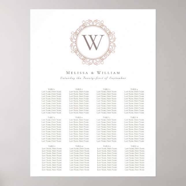 Elegant Monogram Insignia Wedding Seating Poster (Front)