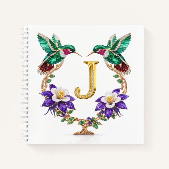 Elegant Monogram J Wedding Gift Hummingbird  Notebook (Front)
