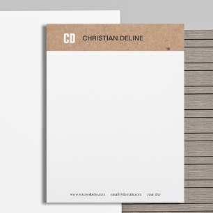 Elegant Monogram Kraft White Modern Minimalist Custom Letterhead