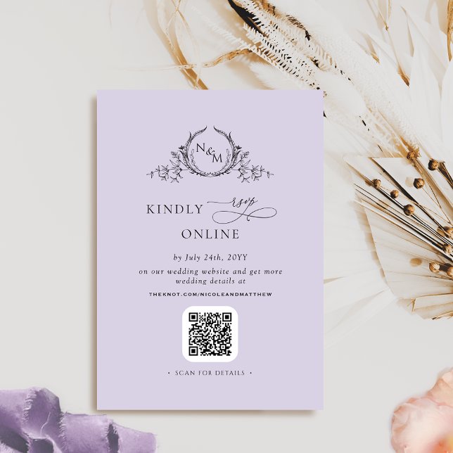 Elegant Monogram Lavender QR Code / RSVP Online Enclosure Card (Creator Uploaded)