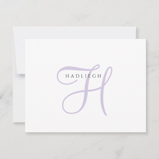 Elegant Monogram Lavender Script Card (Front)