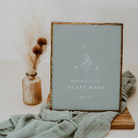 Elegant Monogram Leaf Sage Guest Book Wedding Sign