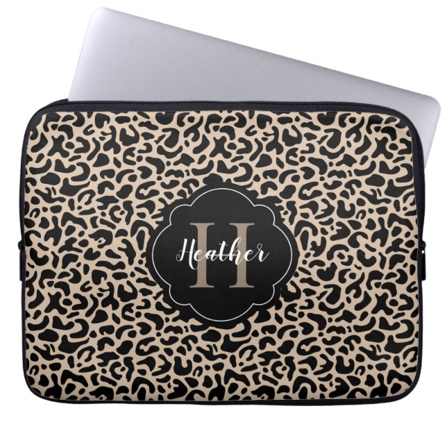 Elegant Monogram Leopard Print Laptop Sleeve (Front)