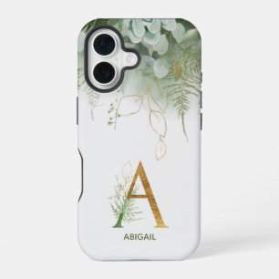 Elegant Monogram Letter A Greenery iPhone 16 Case
