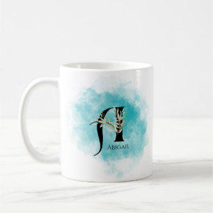 Elegant Monogram Letter A Teal Gold Flower Coffee Mug